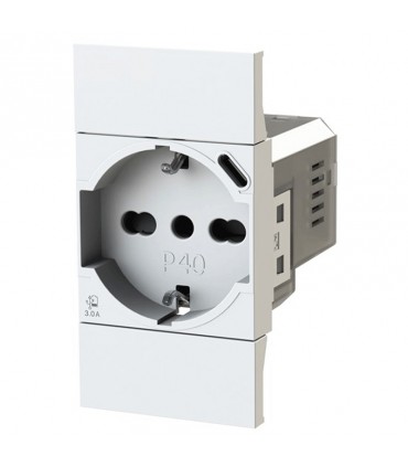 Bticino Living Now 4B.KW.P40 zweipolig und schuko 4Box P40 Steckdose mit USB 3.0A 4B.KW.P40.USB