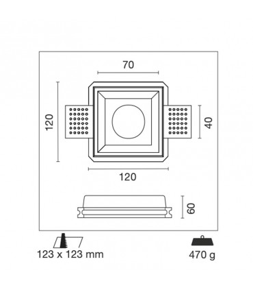 Jahrhundert Jessy quadratischer Gipseinbaustrahler Weiß JESSY-SQ120
