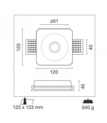 Jahrhundert Jessy quadratischer Gipseinbaustrahler Weiß JESSY-SR120