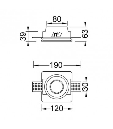 Nobile Gipseinbauleuchte für Gipskartondecken 9095