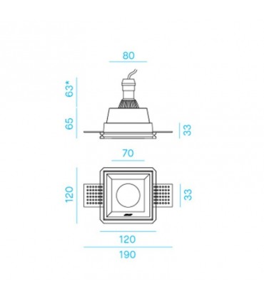 Nobile quadratisches Gipseinbaudownlight mit Diffusor 9098