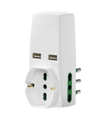 Vimar Dreifach-Adapter mit 2 USB-Stecker und 16A Steckdose 1 schuko  0P00333.B