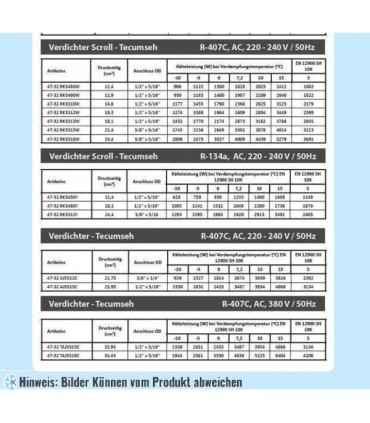 Rotationskompressor Tecumseh RK5518W, AC - 407C, 220-240V/1PH/50Hz