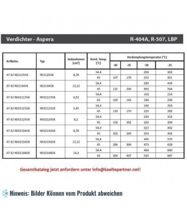 Kompressor Aspera Embraco NEK2125GK, LBP - R404A, R507, R452A, 220-240V, 50Hz