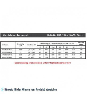 Kompressor Tecumseh CAJ2464Z (POE), LBP - R404A, 220-240V/1/50Hz