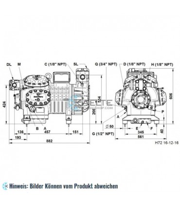 Kompressor Dorin H80CC, HBP - R404A, R407C, R507, R134a, 380-400V mit Esteröl, Kurbelheizung, Ölpressostat
