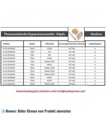 Thermostatisches Expansionsventil Oberteil Danfoss TES 5, R404A, R507, ohne MOP