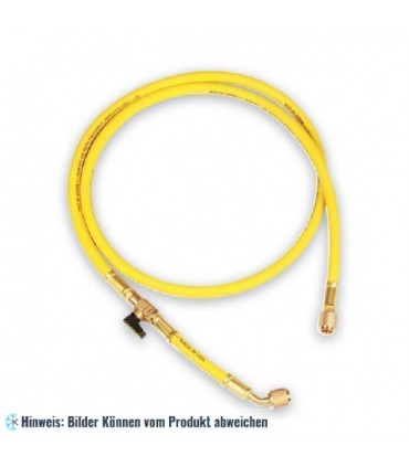 Füllschlauch "GY" 150cm mit Zwischenventil, Anschlüsse gerade x 45° mit Drücker WIGAM GYSA/4-4/56V4