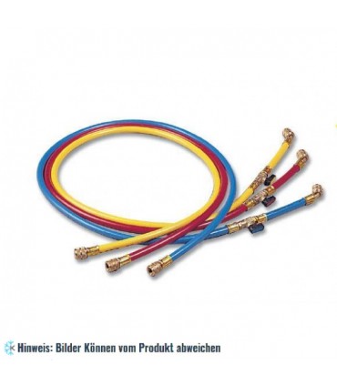 Füllschläuche Set "GY" 90cm 3 Stück, Anschlüsse gerade x 45° mit Drücker mit blister WIGAM 3GYSA/4-4/32V4/BRY