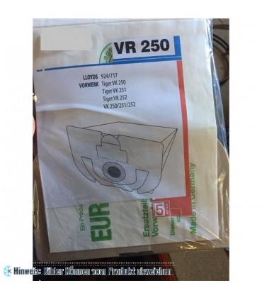 Staubsaugerbeutel VR 250 (5 Stk in Packung), passend für LLOYDS 924/717, Vorwerk Tiger VK 250, Tiger VK 251, Tiger VK 252, Tiger