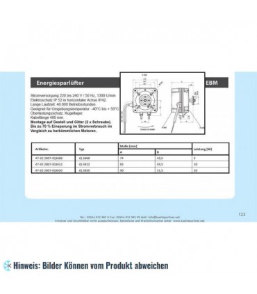 Energiesparender Lüftermotor EBM iQ 3612, 220-240V/50 Hz, 10 Watt, 1300 U/min