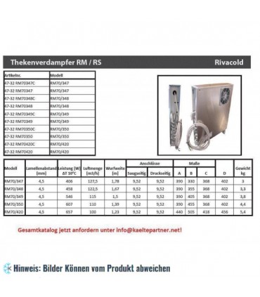 Thekenverdampfer Rivacold RM 70/350, 607 W, einseitig