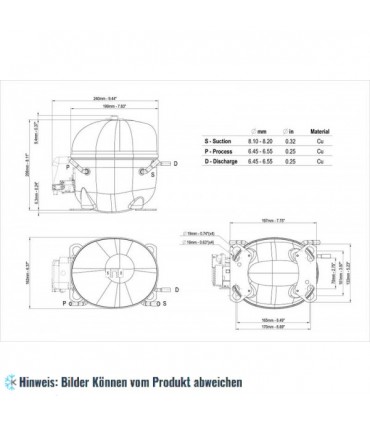 Drehzahlgeregelter Kompressor Aspera Embraco VNEK206GK, R404A/R452A, 220-240V, 50Hz
