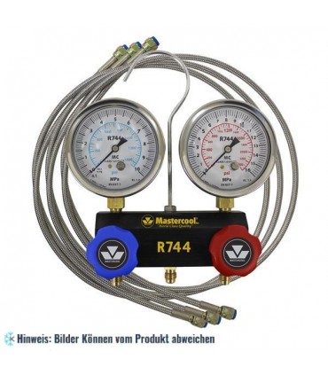 Aluminium 2-Wege Monteurhilfe mit 3 x 150 cm Füllschläuchen für CO2 - R744, Mastercool 55103