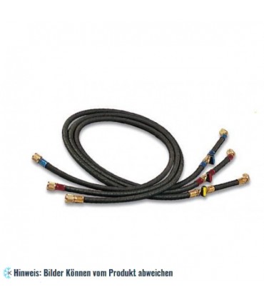 Füllschläuche Set "HD" 90cm 3 Stück blau, rot, gelb, Anschlüsse gerade x 45° mit Drücker mit blister WIGAM 3HDSA/4-4/32V4/BRY