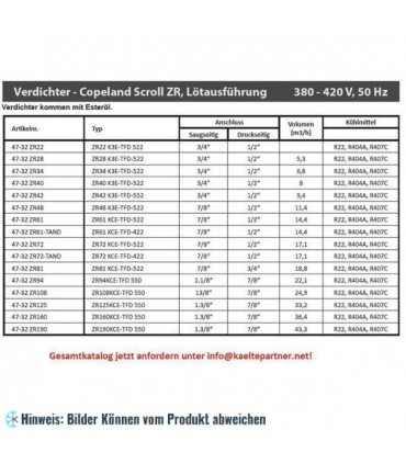 Kompressor Copeland Scroll ZR108KCE-TFD 455, R407C, 380-420V