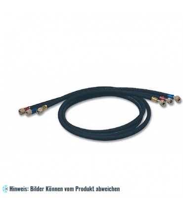 Füllschläuche Set "HD" 90 cm 3 Stück blau, rot, gelb, Anschlüsse gerade x 45° mit Drücker mit blister WIGAM 3HDSA/5-5/36/BRY