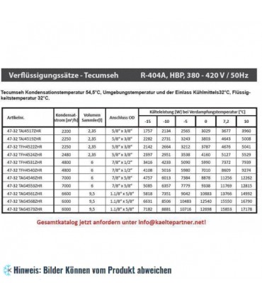 Verflüssigungssatz Tecumseh TAG4573ZHR (POE), HBP - R404A, 400V - nicht lieferbar, ersetzt durch Nachfolger