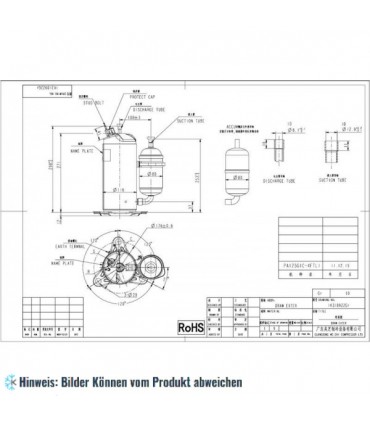 Rotationskompressor GMCC PA125G1C-4FTL1, R410A, 220-240V/1F/50Hz, 3,5 kW ohne Betriebskondensator