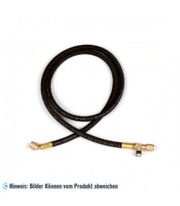 Füllschlauch "HD" 180cm schwarz 5/16" SAE mit Absperrventil, Anschlüsse gerade x 45° mit Drücker WIGAM V/HDSA/5-5/72