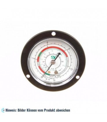 Manometer Niederdruck, Anschluss hinten 1/4" SAE, R134a, R22. 1-15 Bar
