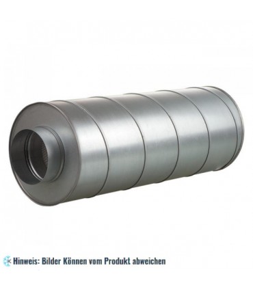 Schalldämpfer SR 150/600, verzinktes Stahlblech, Stutzenmaße 150 mm, Lüftungsrohr-Durchmesser 150 mm, Länge 600 mm