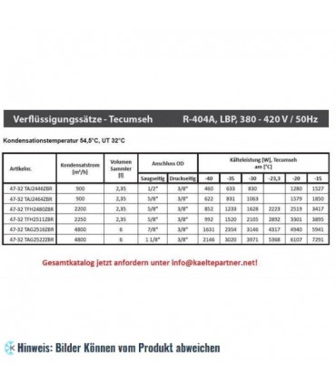 Verflüssigungssatz Tecumseh TAG2522ZBR (POE), LBP - R404A, 400V