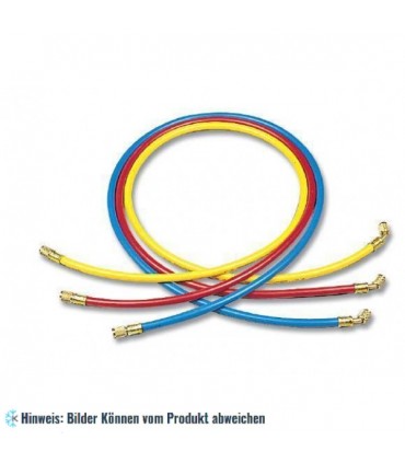 Füllschläuche Set GY 120cm 3 Stück, Anschlüsse gerade x 45° mit Drücker mit blister WIGAM 3GYSA/4-4/48/BRY