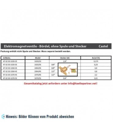 Magnetventil Castel, NC, Bördelanschluss 5/8", ohne Spule, 1070/5S