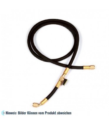 Füllschlauch "HD" 90cm 5/16" SAE schwarz mit Zwischenventil, Anschlüsse gerade x 45° mit Drücker WIGAM HDSA/5-5/32V4