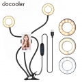 docooler Clip-On Mini-USB-Ringlicht Einfuelllampe Dual Lights 3 Beleuchtungsmodi Dimmbares flexibles Armdesign mit Telefonhalter