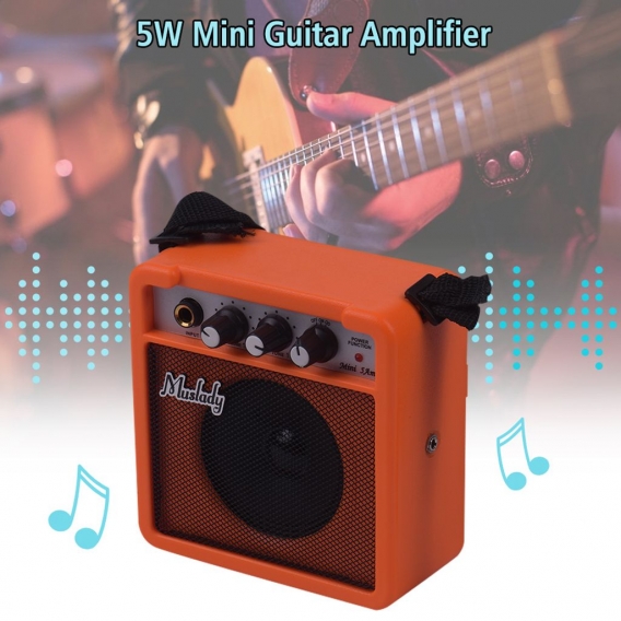 Muslady 5W Mini-Gitarrenverstaerker-Amp-Lautsprecher mit 3,5-mm- und 6,35-mm-Eingaengen 1/4 Zoll-Ausgang Unterstuetzt die Einste
