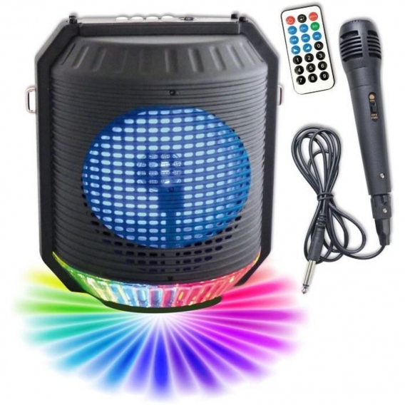 INOVALLEY HP74BTH - 20W Bluetooth Karaoke-Lichtlautsprecher - Mehrfarbiges LED-Licht - USB-Anschluss, UKW-Radio, Mikrofoneingang