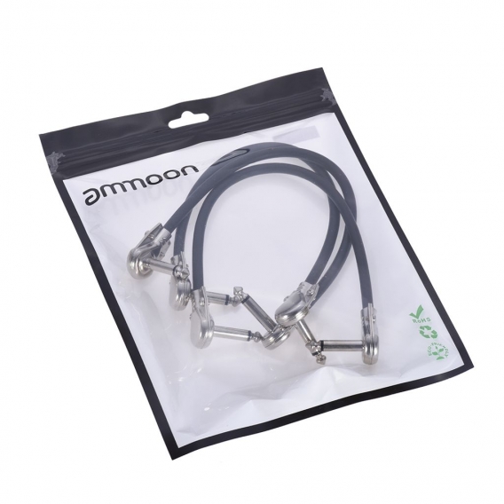 ammoon 30cm/ 12in Guitar Effect Pedal Instrument Patch Cable 1/4" Silver Right-angle Plug Black PVC Jacket, 3-Pack