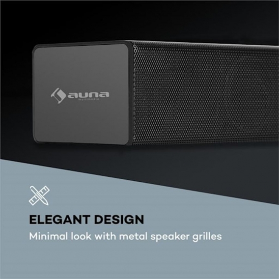 auna Areal Bar 750 2.1 Sound System Soundbar, 120 Watt RMS, drahtloser Subwoofer (60 Watt RMS), USB, Bluetooth, 3D-Surround, opt