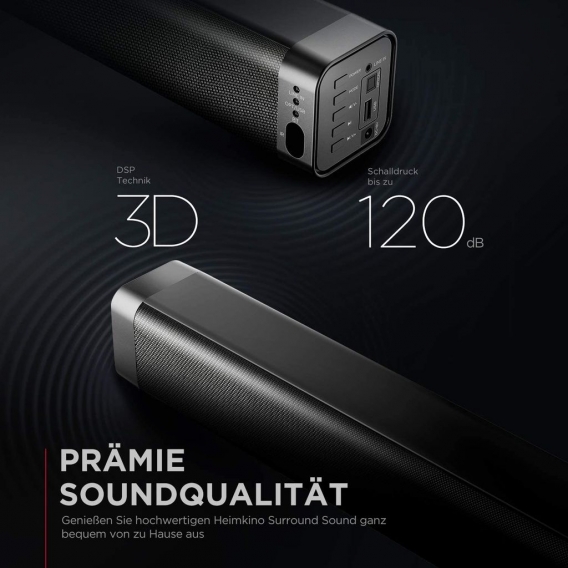 Bomaker Soundbar 2.0 Kanal, Soundbar 120 dB 37 Zoll Lautsprecher Bluetooth 5.0 mit Eingebaute Bass,DSP für TV (mit AUX,USB,Optis