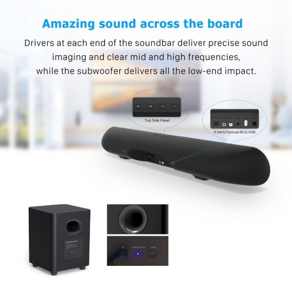 100W TV Soundbar 2.1 Drahtloser Bluetooth-Lautsprecher Heimkinosystem Soundbar 3D-Surround-Fernbedienung mit Wandhalterung