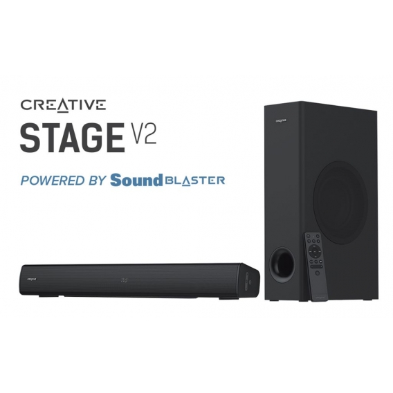 Creative Stage V2 2.1 Soundbar mit Subwoofer, Clear Dialog und Surround von Sound Blaster, Bluetooth 5.0, TV ARC, Optical sowie 