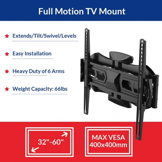 Fleximounts A20 TV-Wandhalterung mit Wasserwaage, schwenkbar, neigbar (32-60 Zoll/Traglast: 30 kg)