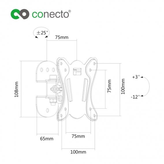 conecto CC50266 Wandhalterung für TV Geräte mit 33-69 cm (13-27 Zoll), neigbar: -12° bis 3°, schwenkbar: -25° bis 25°, Wandabsta