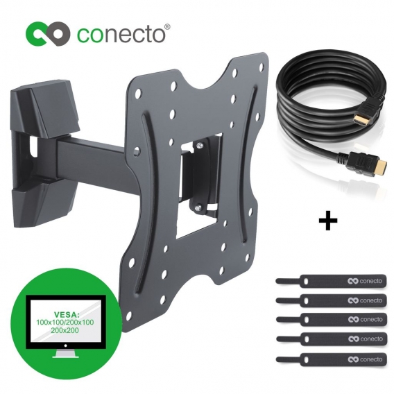 conecto CC50269 Wandhalterung für TV Geräte mit 58-107 cm (23-42 Zoll), neigbar: -10° bis 3°, schwenkbar: -90° bis 90°, Wandabst