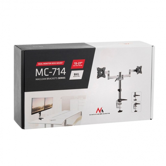 Maclean MC-714 2-Fach Tischhalterung Monitorarm 360° Dual Monitorhalterung Doppel Halterung Monitor LCD LED VESA 75x75 100x100 H