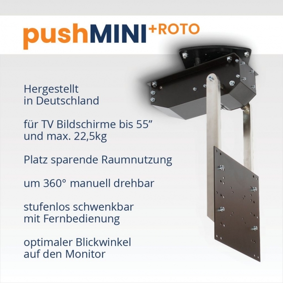 pushMINI+ROTO - weiß - Bildschirmhalterung elektrisch, motorisiert, schwenkbar, drehbar, klappbar, neigbar - für bis 55 Zoll Fer