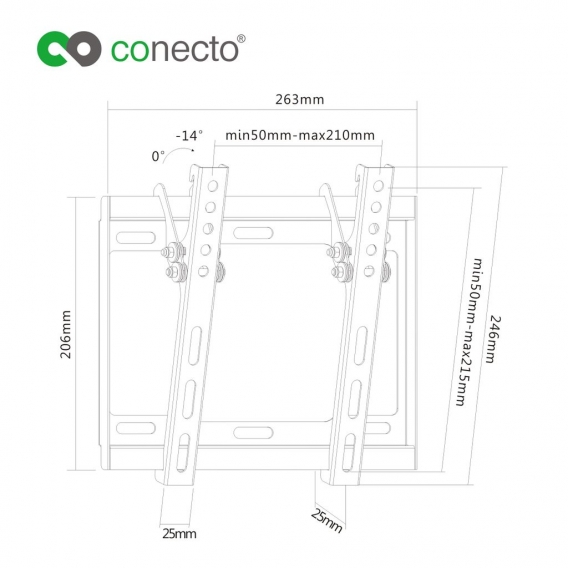 conecto CC50261 Wandhalterung für TV Geräte mit 58-107 cm (23-42 Zoll), neigbar: -14° bis 0°, Wandabstand: 25mm, Traglast: max. 