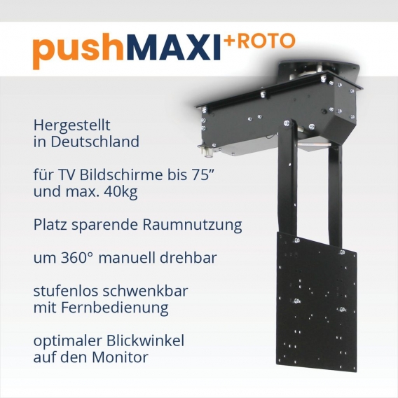 pushMAXI+ROTO - weiß - Fernsehhalterung elektrisch schwenkbar, drehbar, klappbar, neigbar - für bis 75 Zoll Fernseher bis 40 Kg 