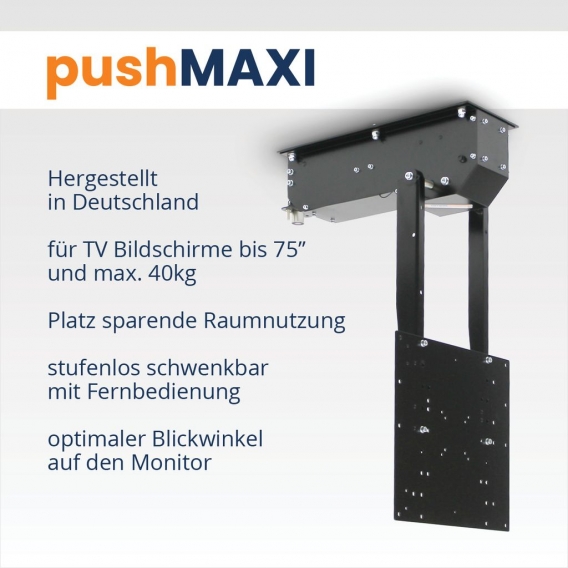 pushMAXI - weiß - Fernsehhalterung elektrisch schwenkbar, drehbar, klappbar, neigbar - für bis 75 Zoll Fernseher bis 40kg - Moni