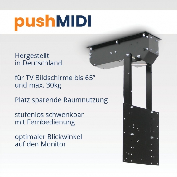 pushMIDI - weiß - Bildschirmhalterung elektrisch schwenkbar, drehbar, klappbar, neigbar - für bis 65 Zoll Fernseher bis 30kg - M