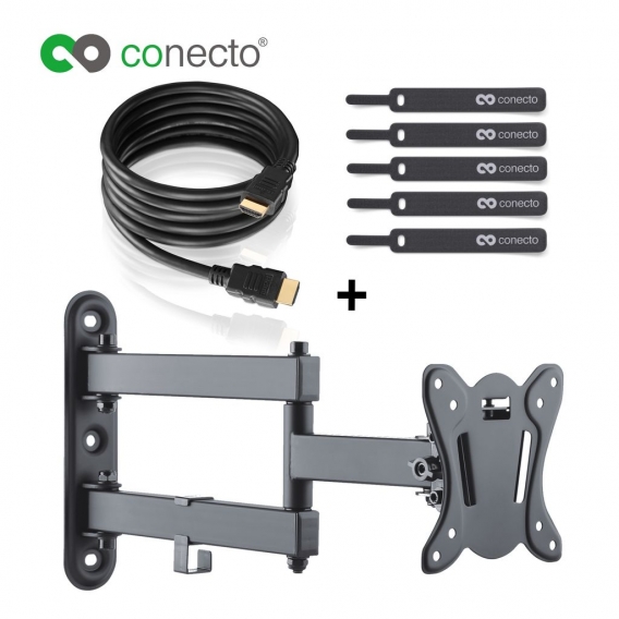 conecto CC50268 Wandhalterung für TV Geräte mit 33-69 cm (13-27 Zoll), neigbar: -12° bis 3°, schwenkbar: -90° bis 90°, Wandabsta