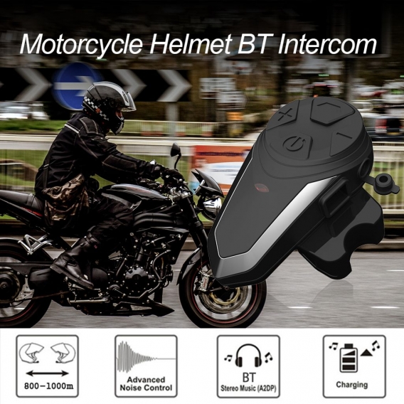 Bluetooth Motorrad Helm Intercom FM Radio MP3 GPS Walkie-Talkie Wasserdichte Ski Intercom 800-1000m【Schwarz】