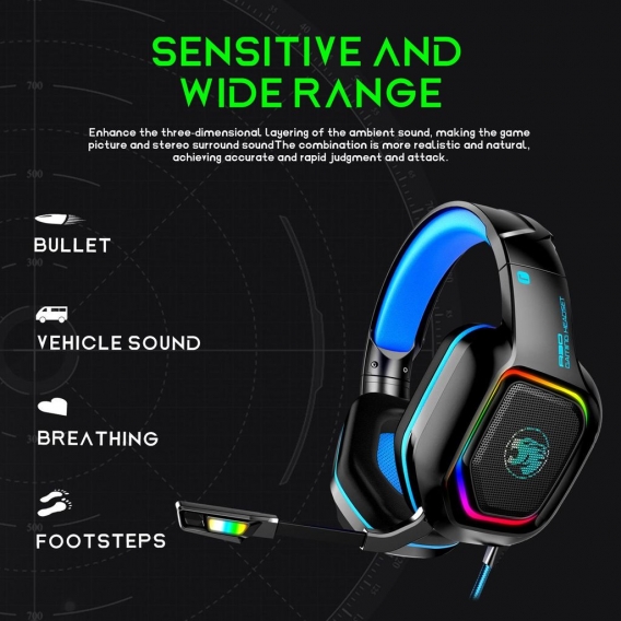 Gaming-Headset mit Mikrofon und RGB-Licht Schwarz / Blau